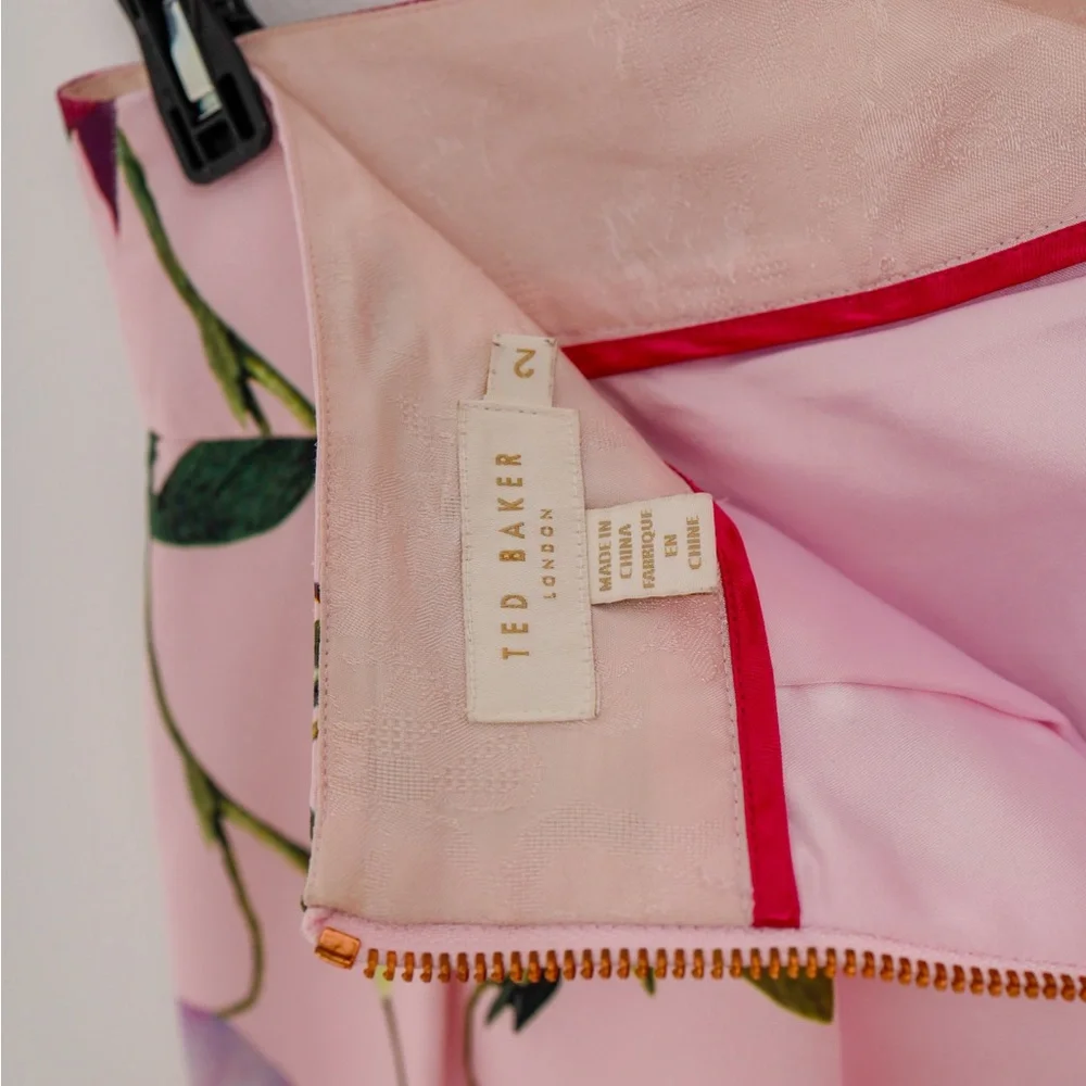 Ted Baker Pink Floral & Lemon Print Midi Skirt - Picture 6 of 6